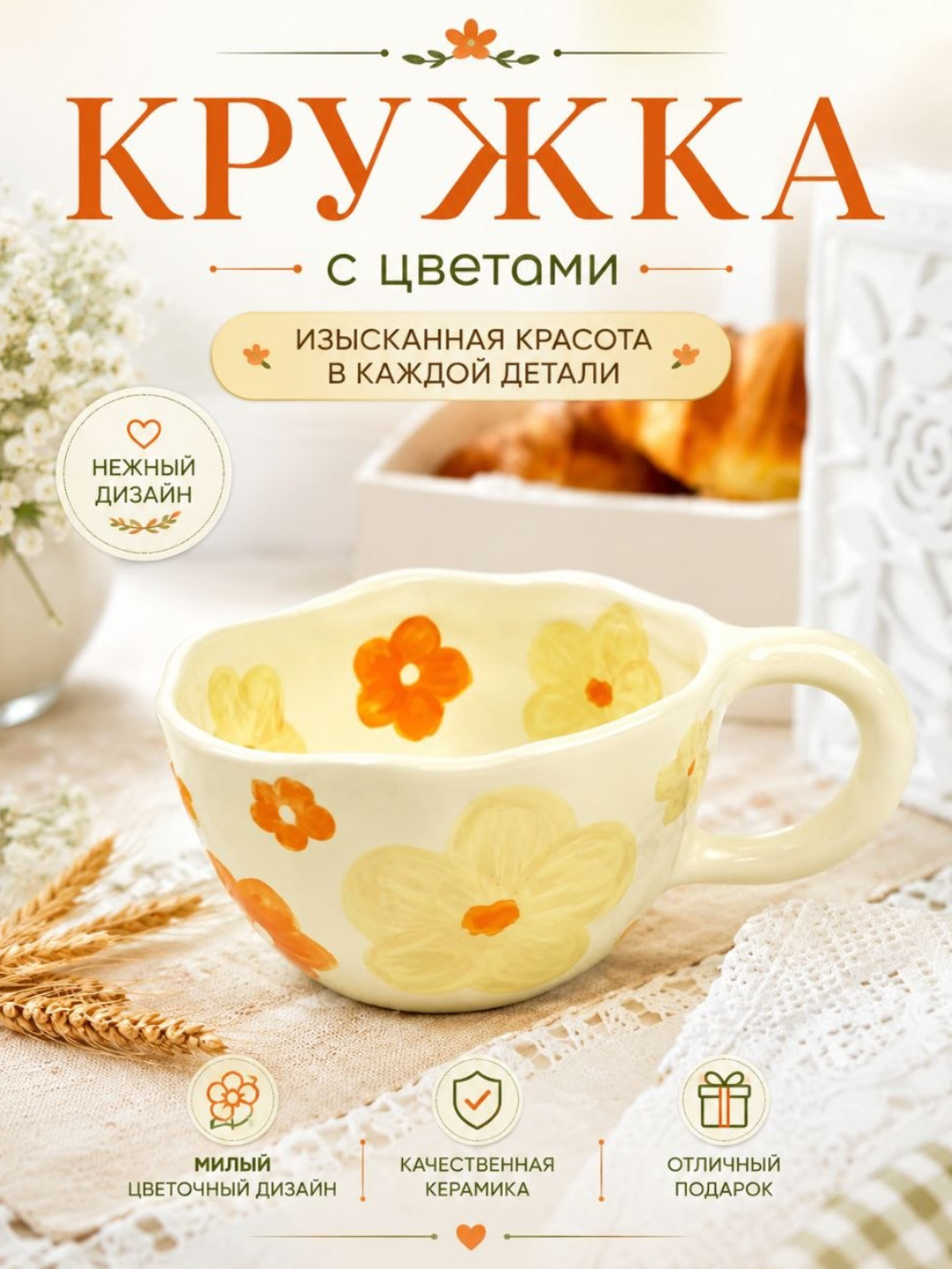 Sopol choy idishi, likopchali piyola, dekorativ dizayn - 