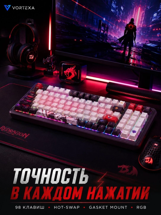 Redragon Ficia mexanik o‘yin klaviaturasi, 98 tugmali, RGB, Hot-Swap