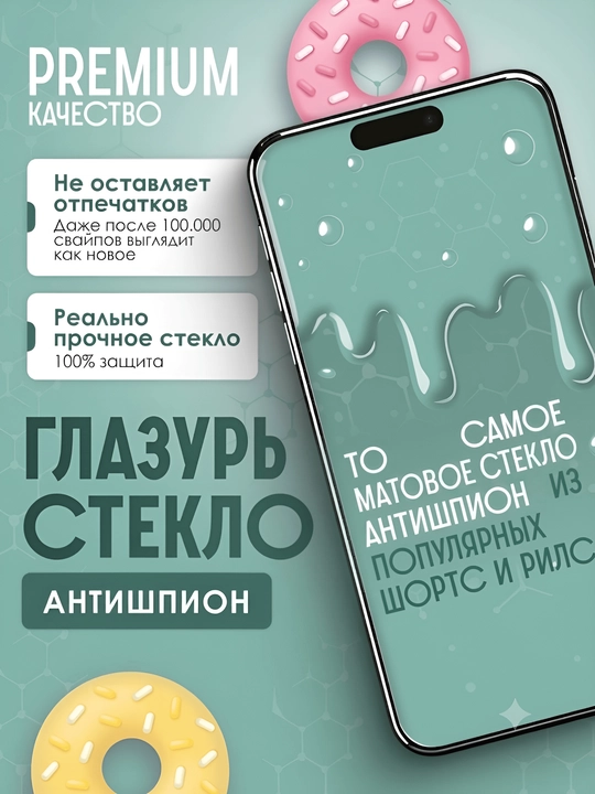 IPhone 15/16/17 uchun "GLAZUR" ANTISHPION (antijosus) himoya oynasi - 