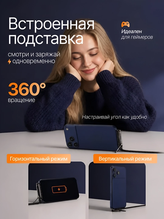 Кабель Type-C - Type-C со встроенной складной подставкой 240W, быстрая зарядка, 1.5 м