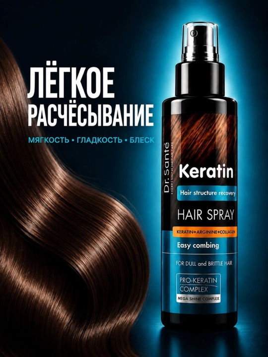 Спрей для волос, восстанавливающий, Keratin Hair, Dr.Sante, 150 мл