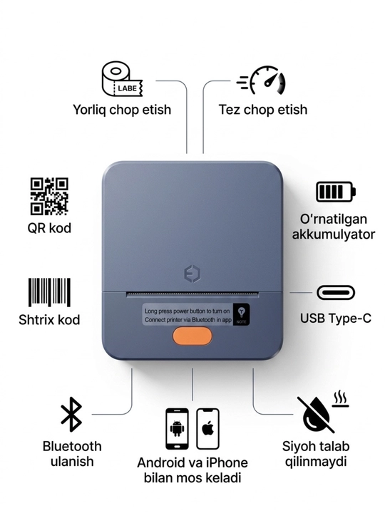 Bluetooth termal yorliq printeri iTech T1