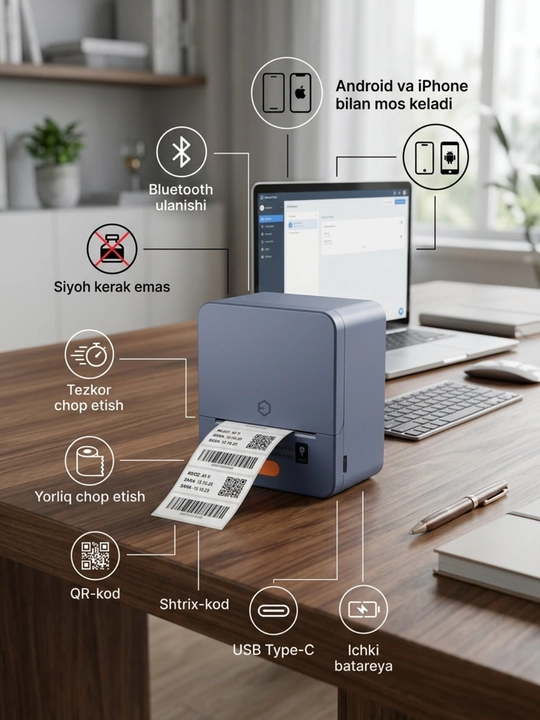 Bluetooth termal yorliq printeri iTech T1