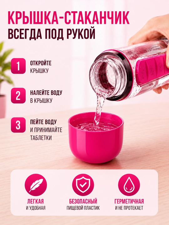 Бутылка для воды с таблетницей, органайзер для таблеток на неделю, 600 мл, для витаминов