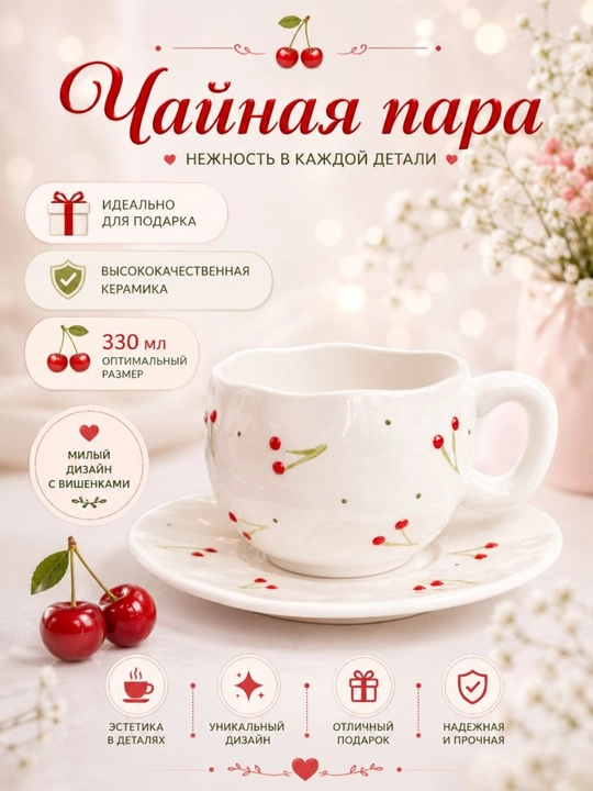 Sopol choy idishi, likopchali piyola, dekorativ dizayn - 