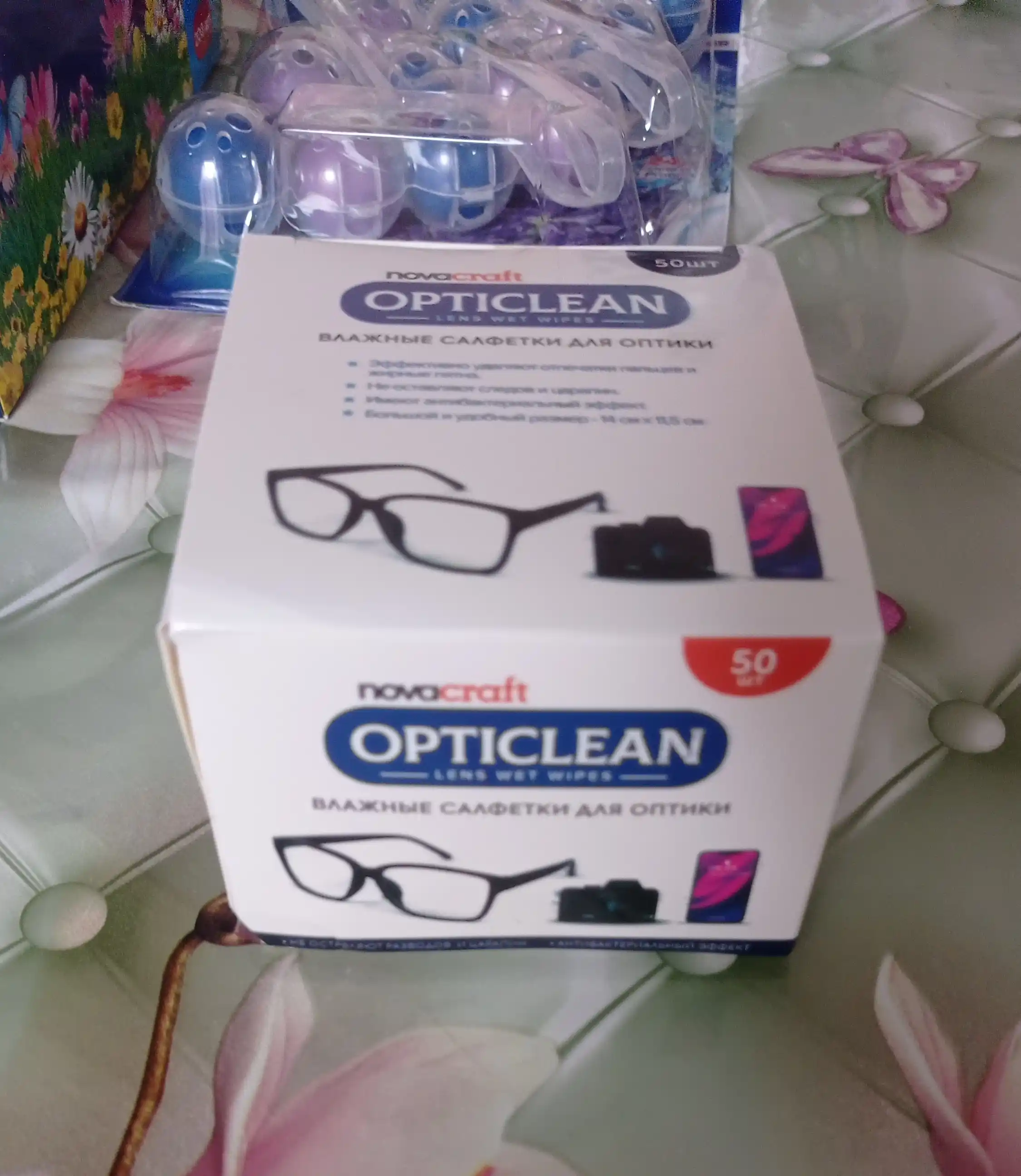 Ko'zoynak va gadjet ekranlari uchun nam salfetkalar Opticlean, 50 dona