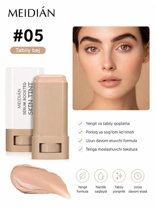 MEIDIÁN Serumli Tonal Krem-Stik — Tabiiy Qoplama, Namlantiruvchi Formula, 18 g