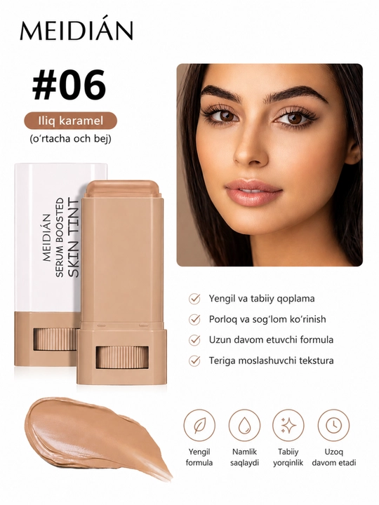 MEIDIÁN Serumli Tonal Krem-Stik — Tabiiy Qoplama, Namlantiruvchi Formula, 18 g