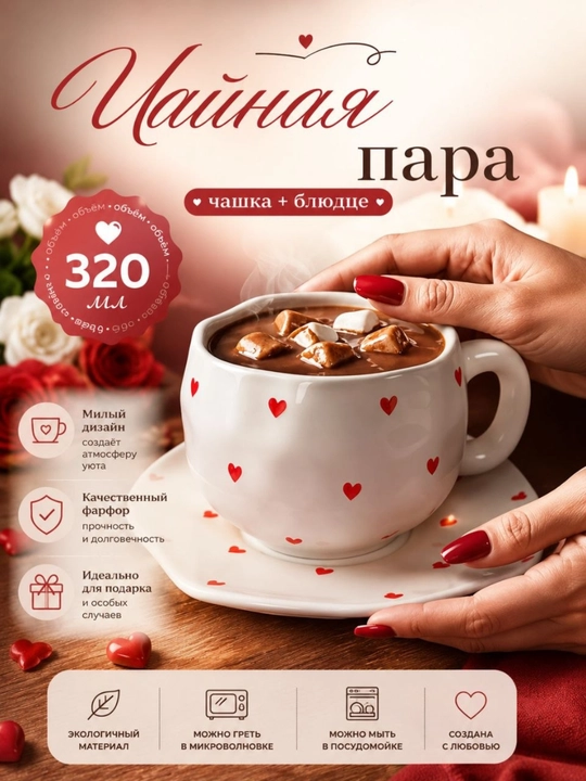 Sopol choy krujkasi, nafis pushti finjon, sovg‘a qadahi, 330 ml, qoshiq bilan - 
