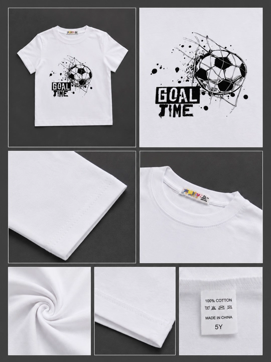 Футболка для мальчика 100% хлопок, белая, с футбольным принтом GOAL TIME