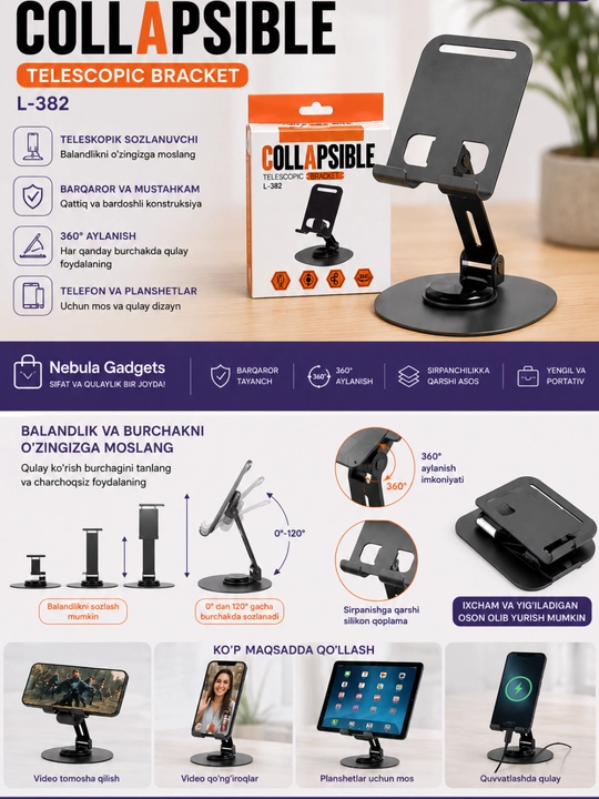 Держатель для телефона и планшетов из металла, вращение на 360 градусов, подставка - 