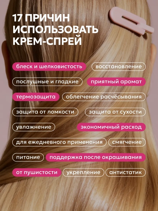 Sochlar uchun sprey Likato, krem, termal himoya, yuvilmaydigan, 17 tasi 1 da, 250 ml