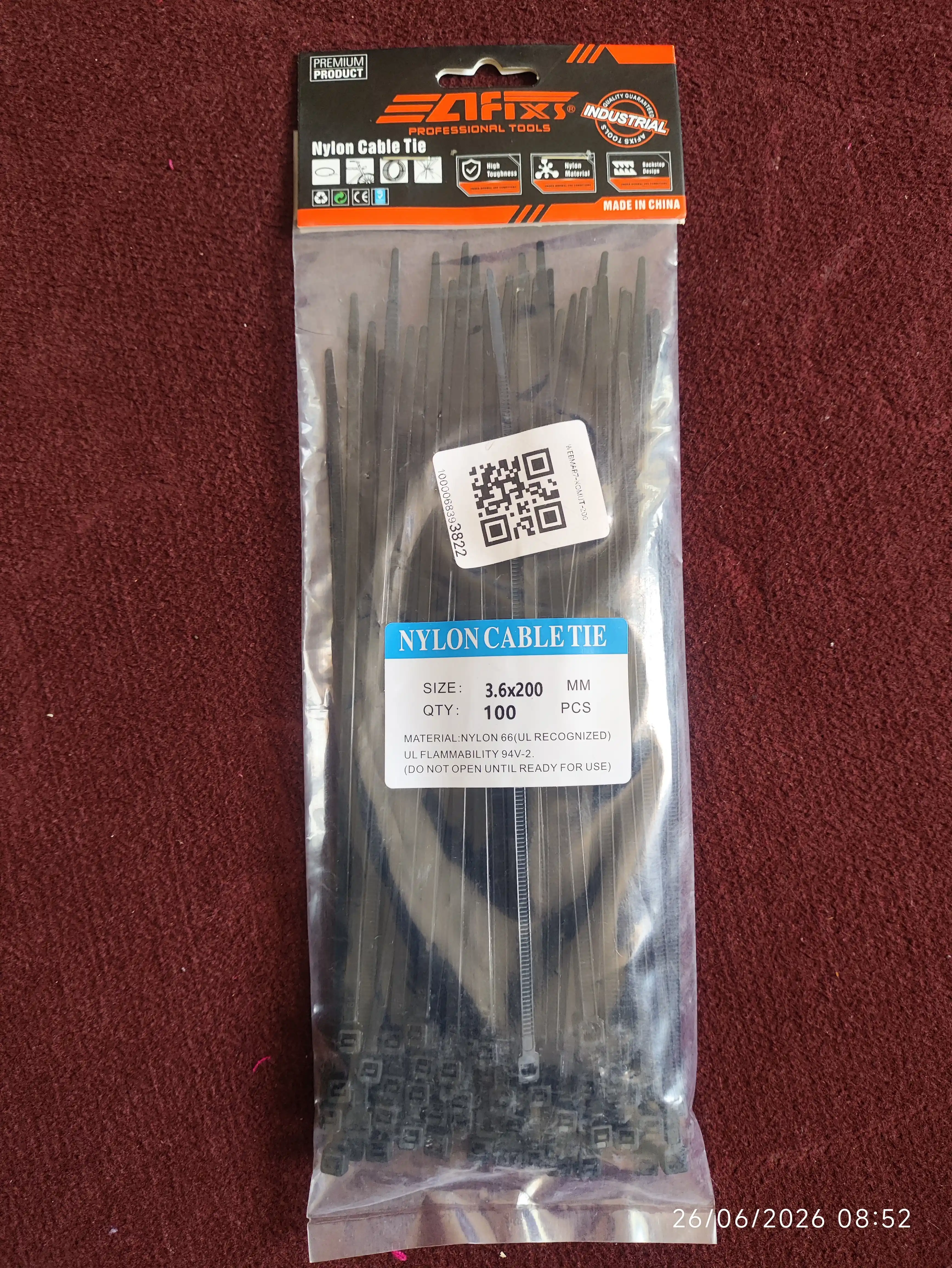 Plastik neylon xomutlar, paketda 100 dona, tortqichlar