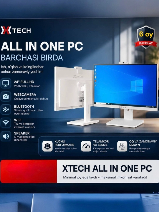 Xtech monoblok H81,24 duymli, i7, 8GB, SSD120,240,512, Windows10, klaviatura va sichqoncha - 