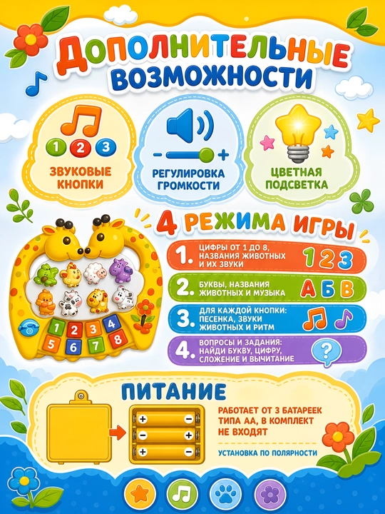 Bolalar uchun pianino Jirafa musiqali o'yinchoq rivojlantiruvchi bolalar pianinosi