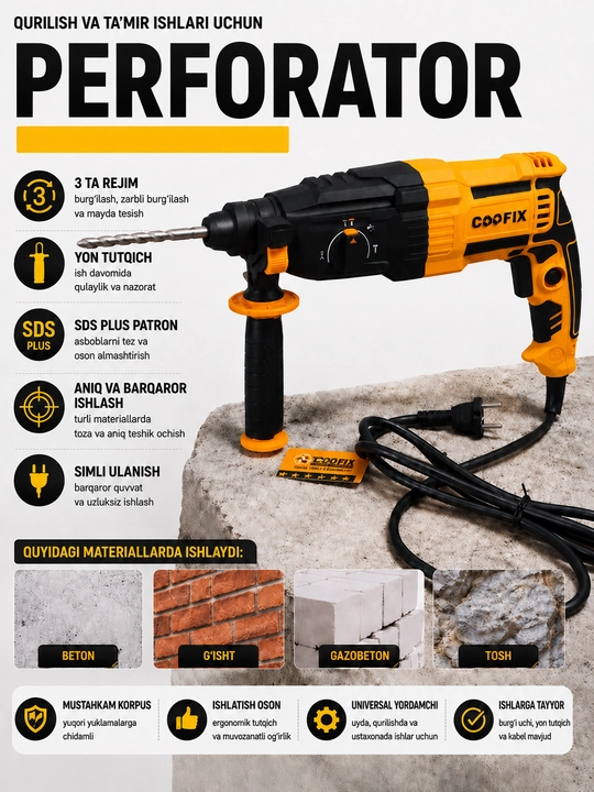 COOFIX PERFORATOR professionalni, elektr perforator, CF-RH008-S, 26mm - 