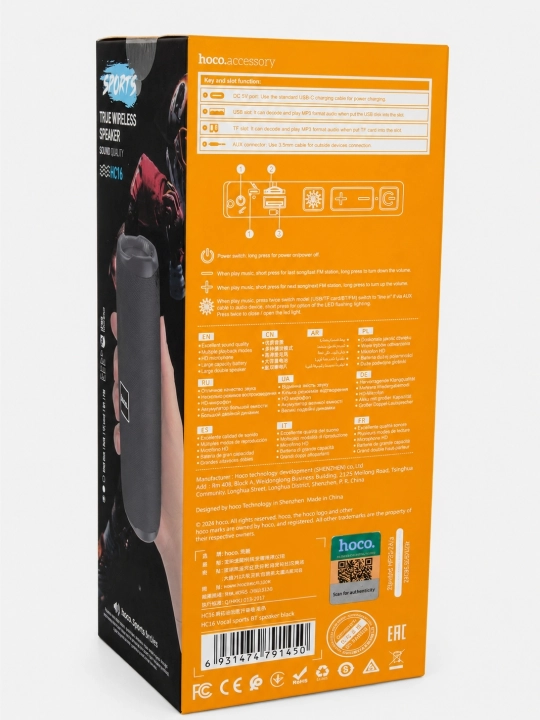 Hoco HC16 portativ Bluetooth kolonkasi — RGB yoritgich va Bluetooth 5.3 texnologiyasiga ega
