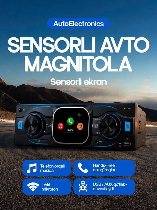 Avtomagnitola SP-2026C 1DIN sensorli Bluetooth USB AUX 12-24V - 