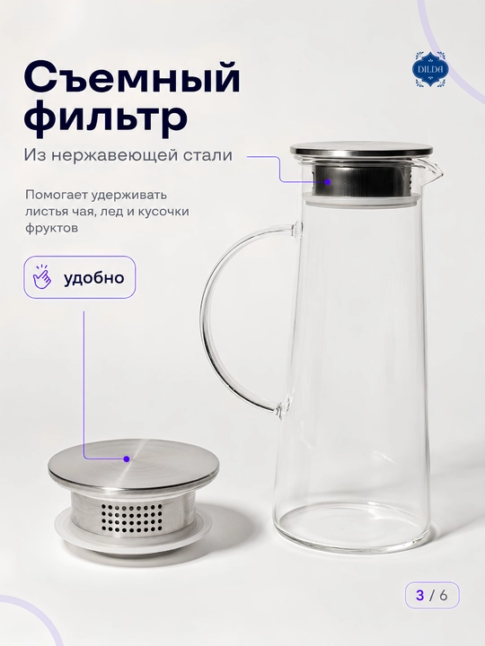 Стеклянный графин декантер с металлической крышкой для воды, сока, лимонада и напитков