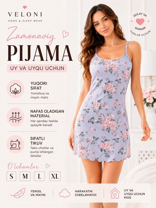 Ayollar pijamasi, ayollar uchun penyuar, tungi ko‘ylak