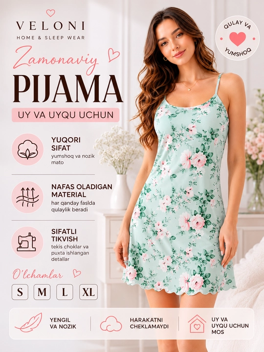 Ayollar pijamasi, ayollar uchun penyuar, tungi ko‘ylak
