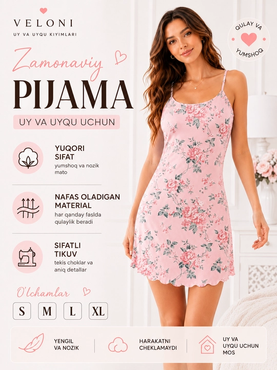 Ayollar pijamasi, ayollar uchun penyuar, tungi ko‘ylak