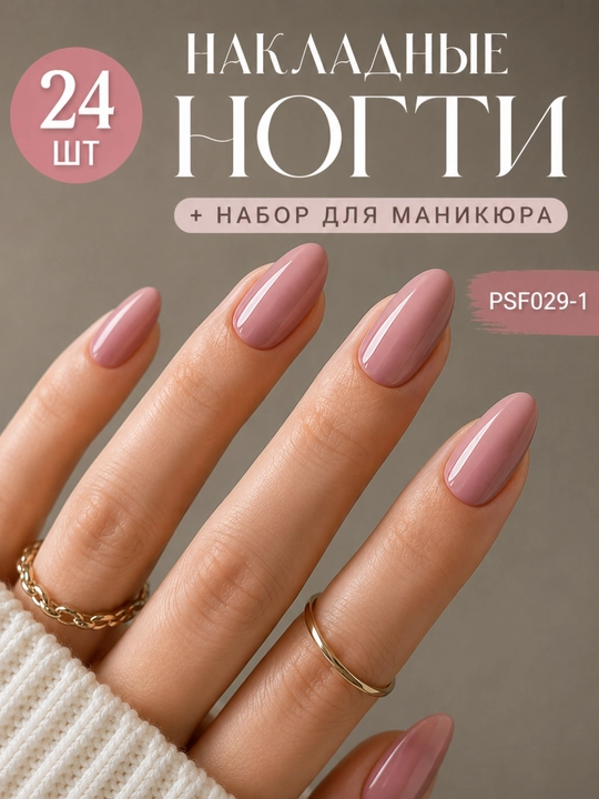 Накладные ногти 24шт, искусственные типсы + набор для маникюра, многоразовые - 