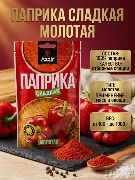 Паприка сладкая молотая натуральная специя от "Аззир" - 