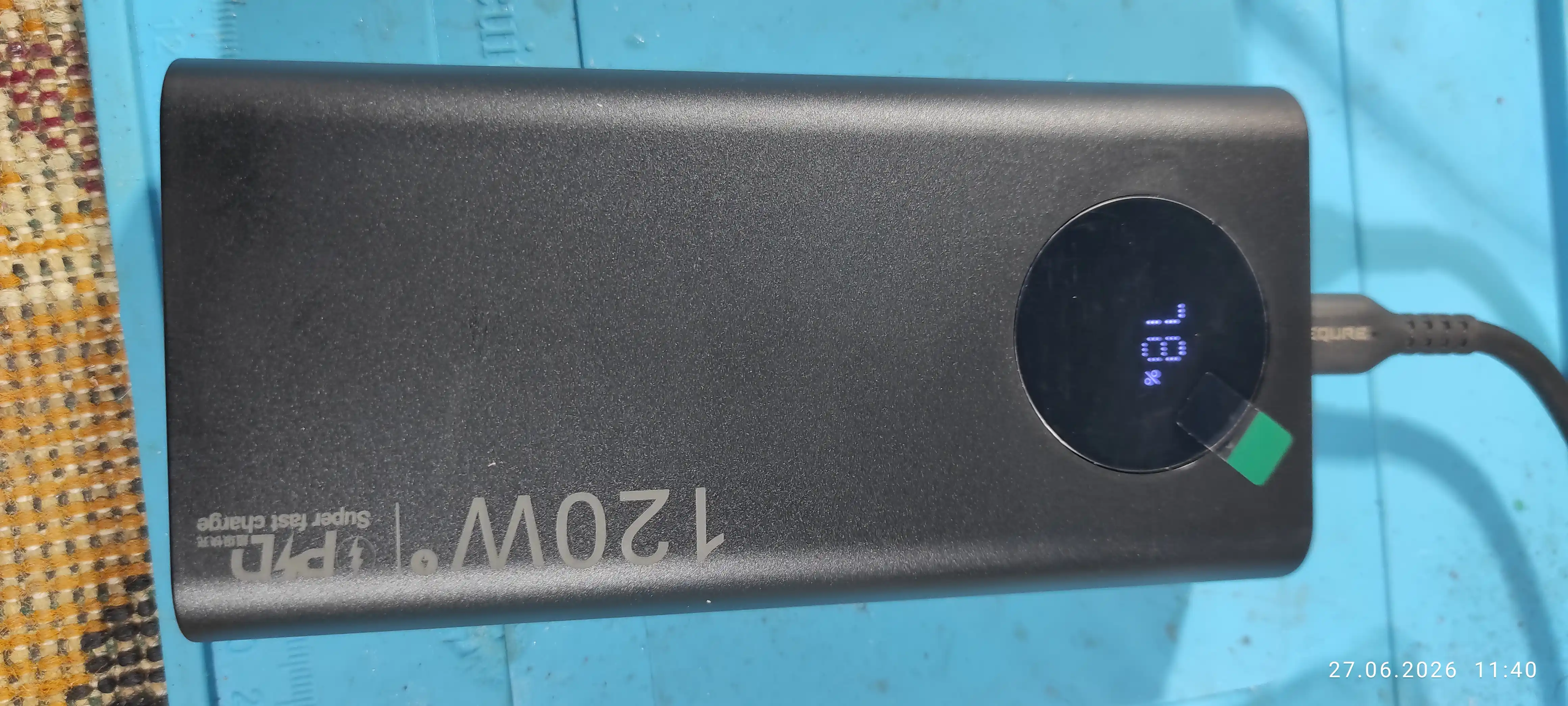 Power Bank 30000 mAh, qora rang, tashqi batareya, portativ zaryadlovchi, USB‑A, USB‑C