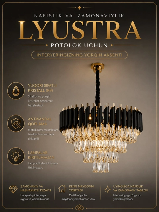 Premium qandil lyustra — interyer uchun hashamat