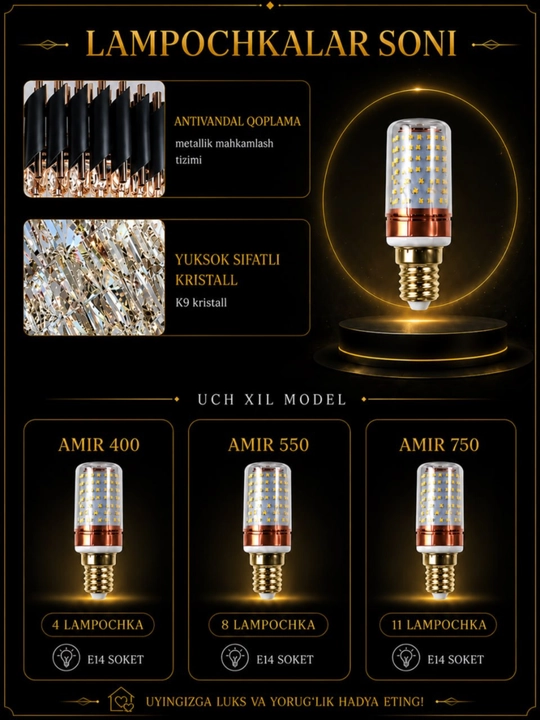 Premium qandil lyustra — interyer uchun hashamat