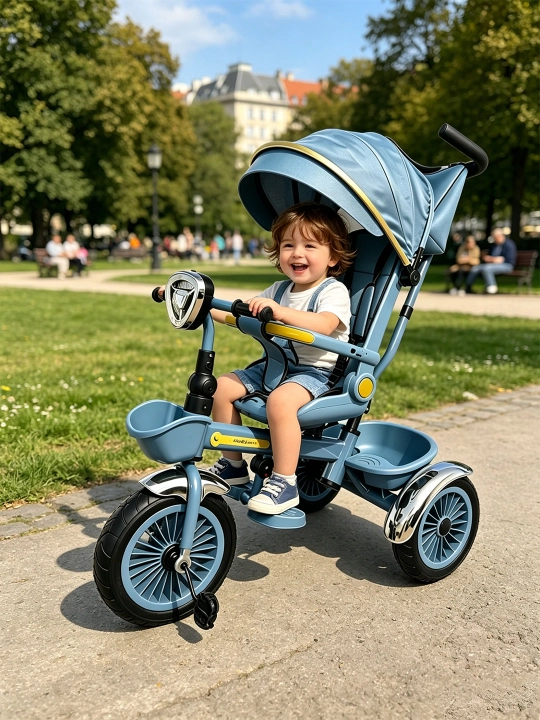 Bolalar velosipedi, uch g'ildirakli velosiped, uch g'ildirakli aravacha, savat bilan