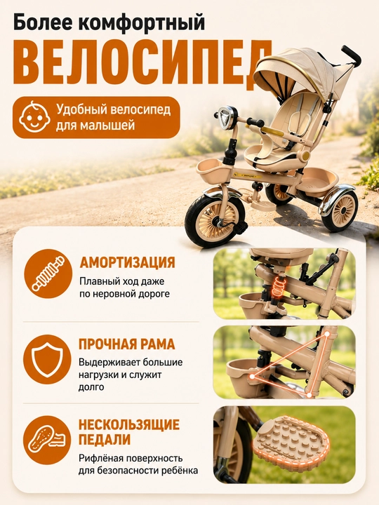 Детский велосипед, трехколесный велосипед, трехколесная коляска, с корзиной