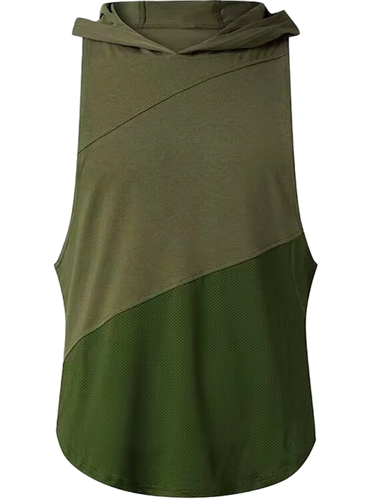 Erkaklar sport maykasi kapyushonli, to‘rli fitness tank top, yugurish va mashg‘ulot uchun