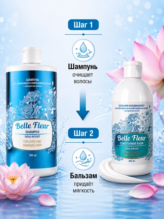 Набор Belle Fleur: шампунь 700 мл + бальзам-кондиционер 450 мл для окрашенных волос