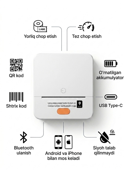 Портативный Bluetooth термопринтер для этикеток iTech T1 - 