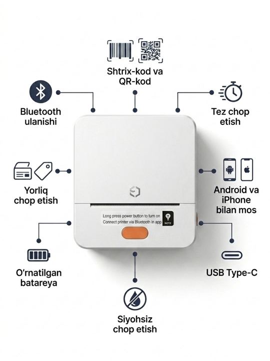 Bluetooth termal yorliq printeri iTech T1