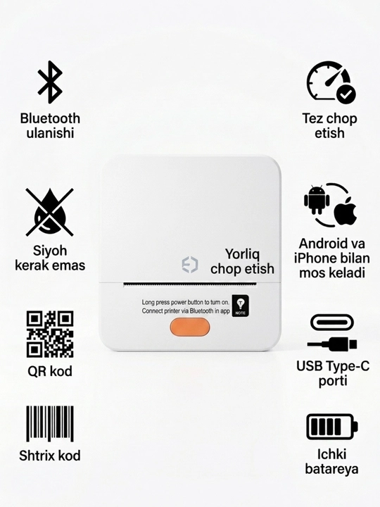 Bluetooth termal yorliq printeri iTech T1