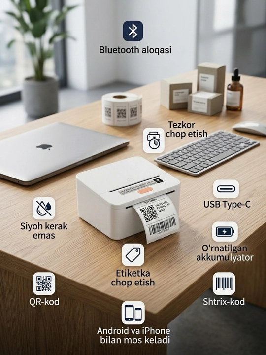 Bluetooth termal yorliq printeri iTech T1