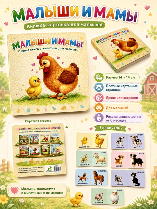 Набор из 8 картонных книжек для малышей, развивающие книги 14×14 см