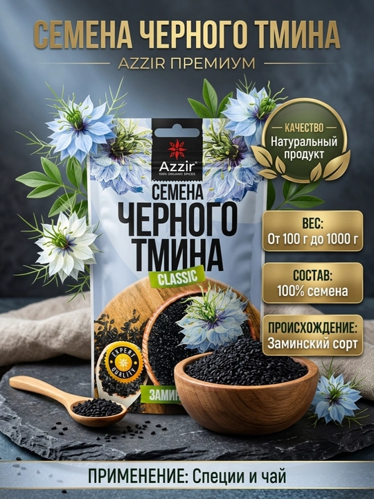 Семена черного тмина натуральные премиум от "Aззир" - 