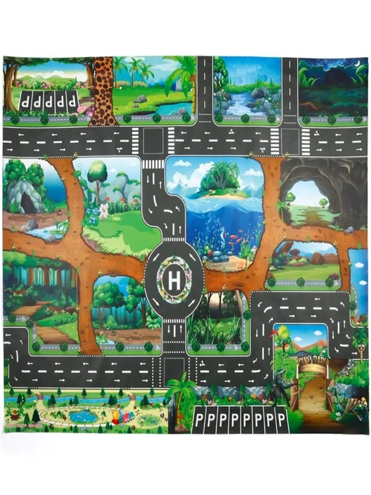 Детский игровой коврик Зоопарк 130x100 см, дорога для машинок и животных