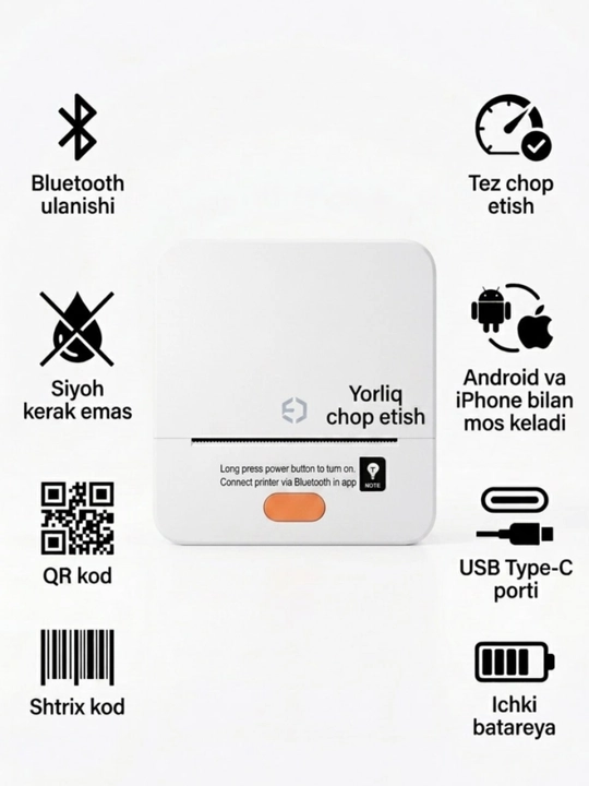 Bluetooth termal yorliq printeri iTech T1