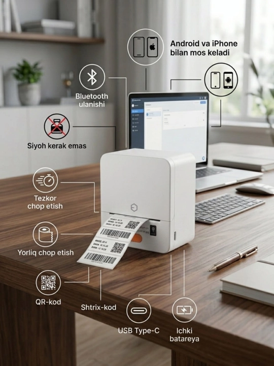 Bluetooth termal yorliq printeri iTech T1
