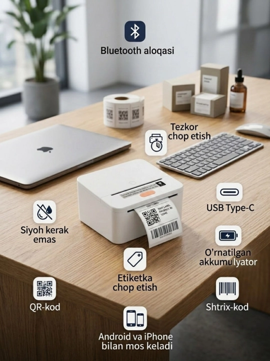 Bluetooth termal yorliq printeri iTech T1