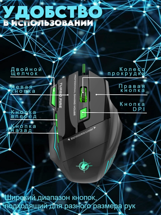 Igrovoy mishka 7 tugmali, sichqoncha simli, gaming mouse RGB