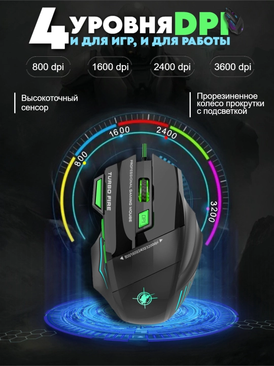 Igrovoy mishka 7 tugmali, sichqoncha simli, gaming mouse RGB