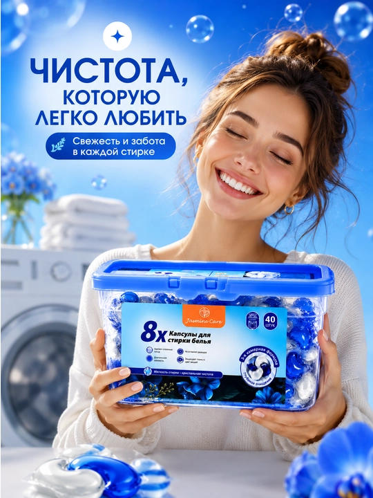 Универсальные капсулы для стирки Jasmine Care 8x, 40 шт, разные ароматы