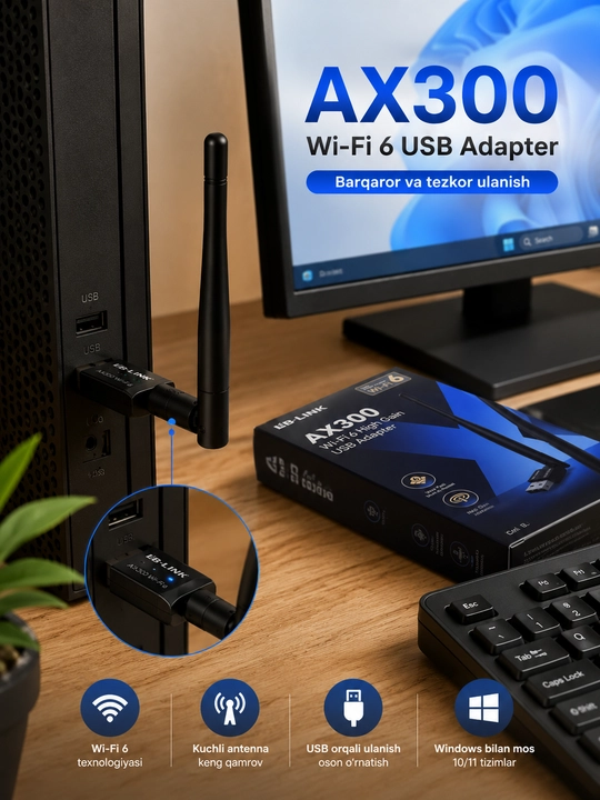 USB-адаптер LB-LINK AX300 Wi-Fi 6 BL-WN30, мощная антенна, USB Wi-Fi приемник
