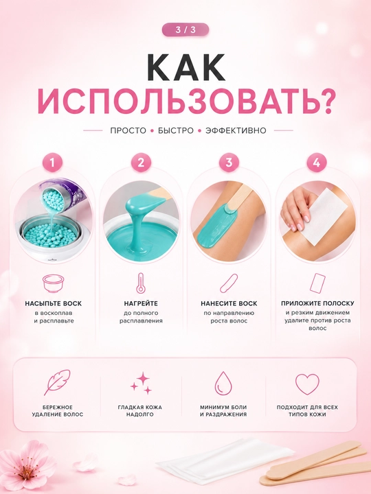 Набор для депиляции (гранулированный воск, шпатели, полоски)